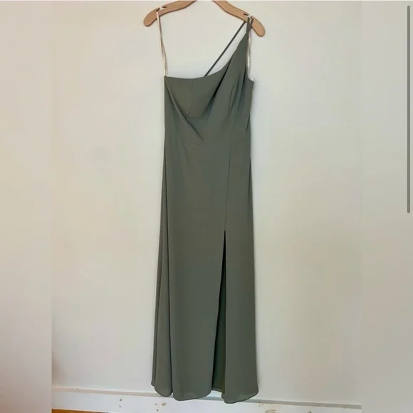 Jenny Yoo Asymmetrical Green Sheath Dress